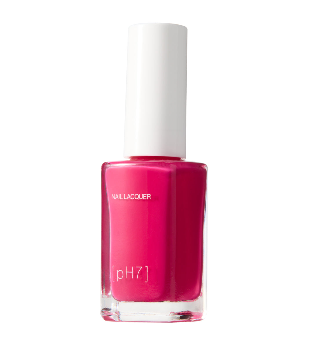 Pink nail polish bottle with white cap on a white background