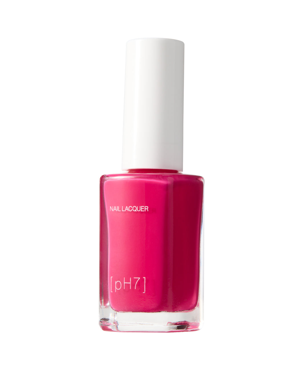 Pink nail polish bottle with white cap on a white background