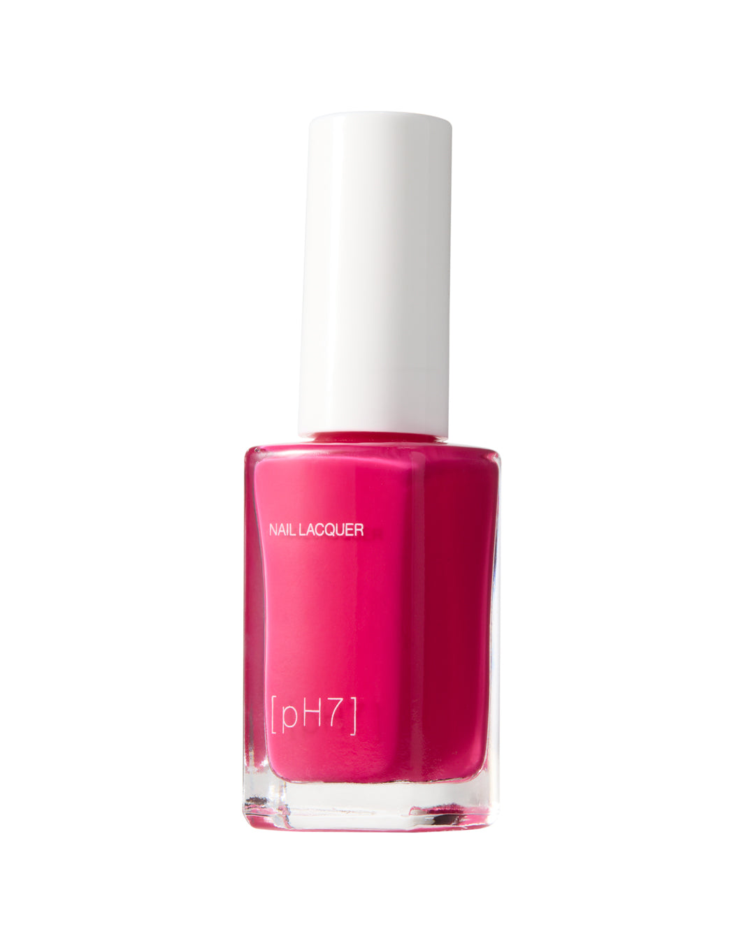 Pink nail polish bottle with white cap on a white background