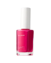 Pink nail polish bottle with white cap on a white background