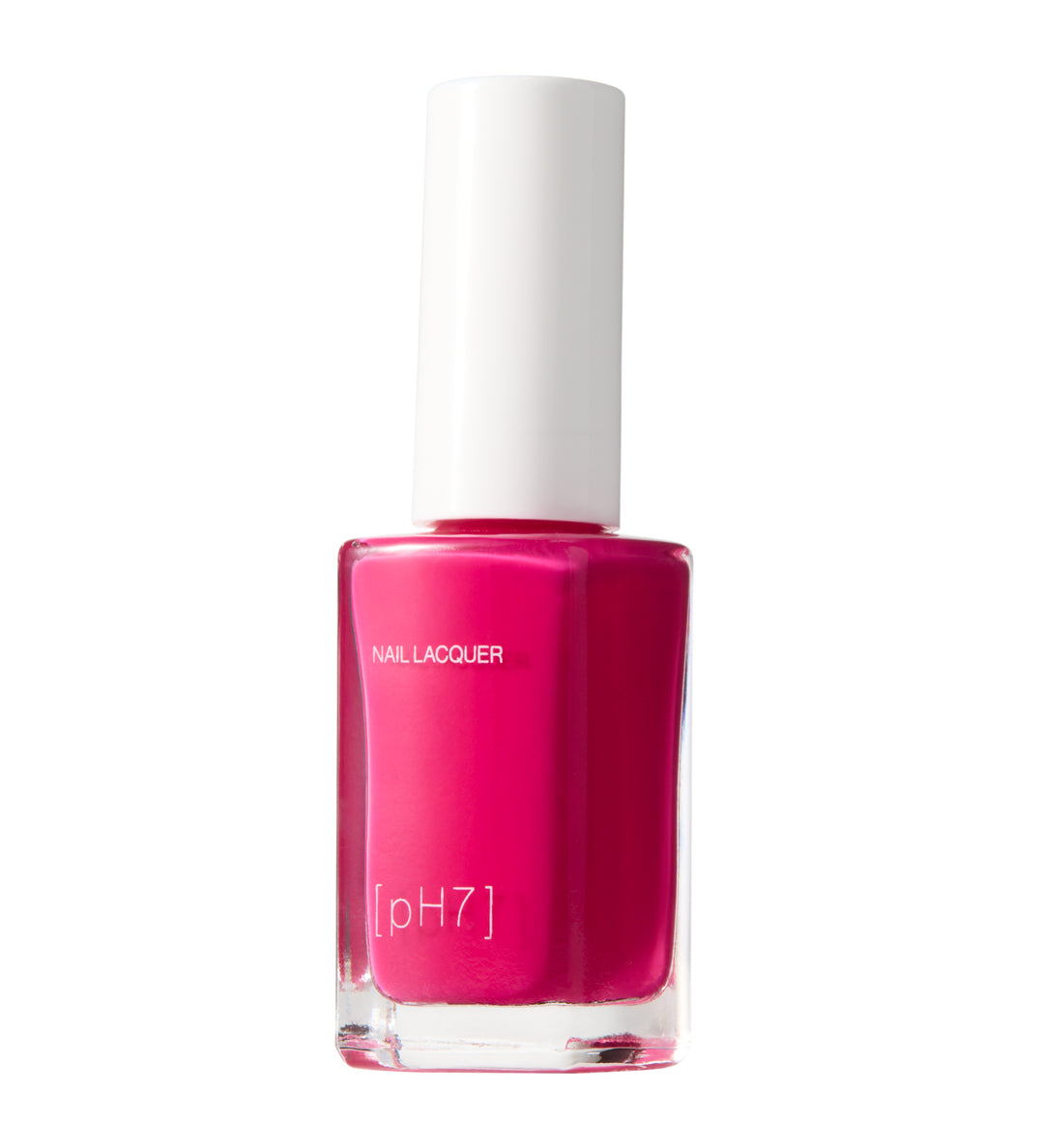 Pink nail polish bottle with white cap on a white background