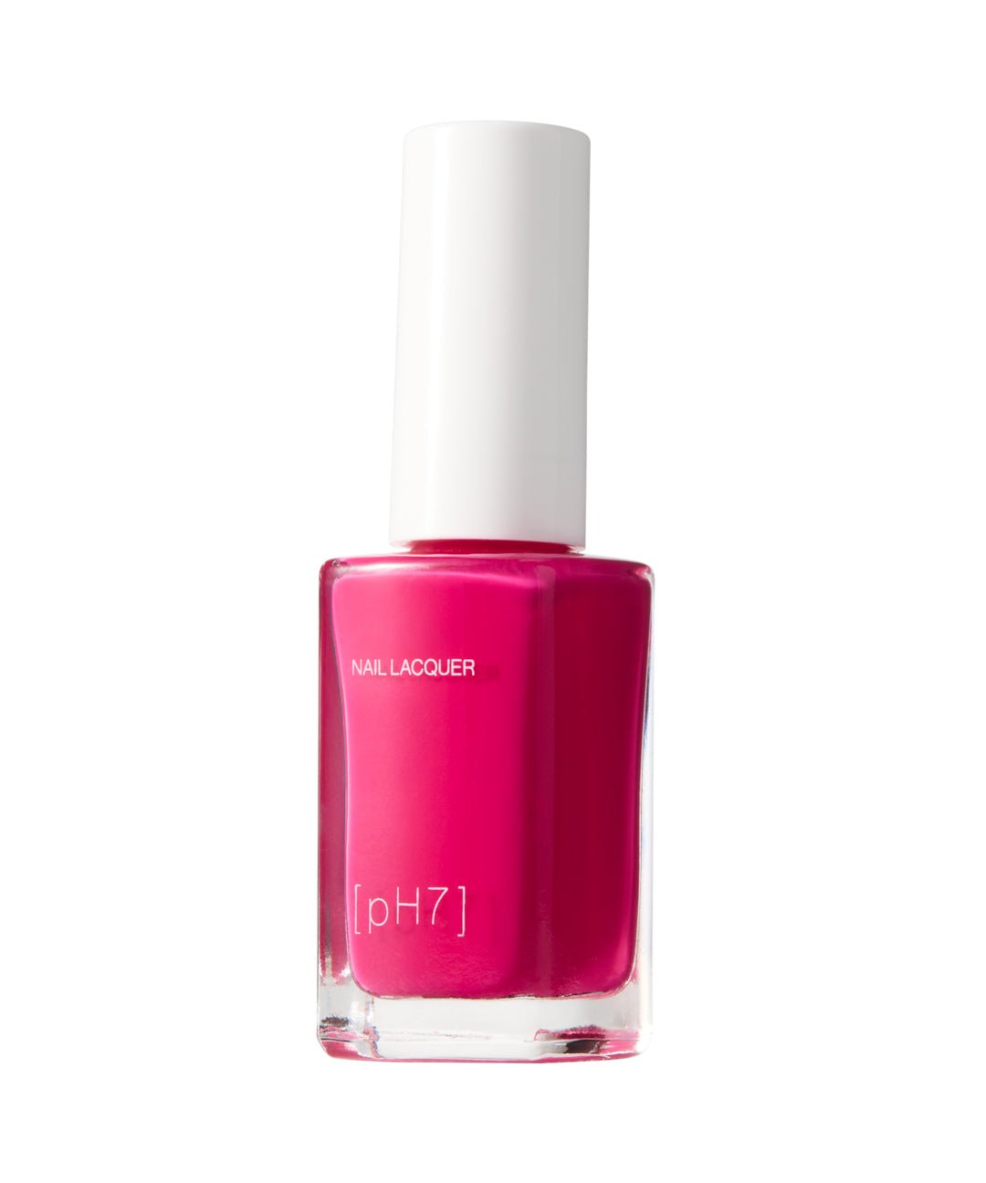 Pink nail polish bottle with white cap on a white background