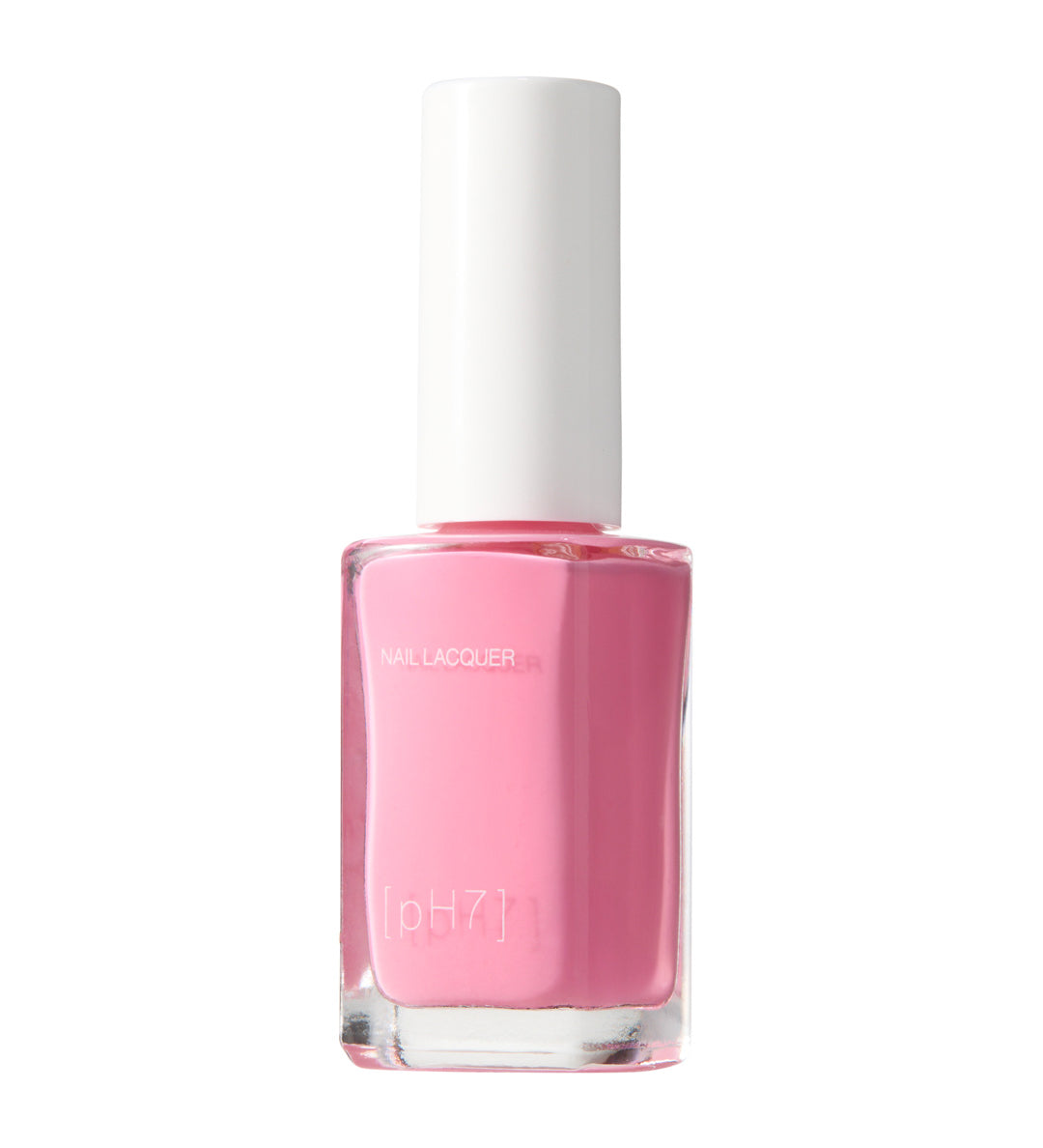 Bubble gum pink nail polish bottle with white cap on a white background