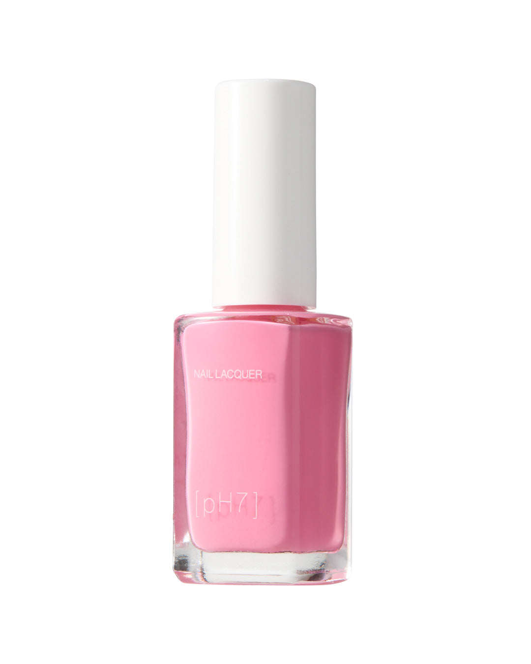 Bubble gum pink nail polish bottle with white cap on a white background