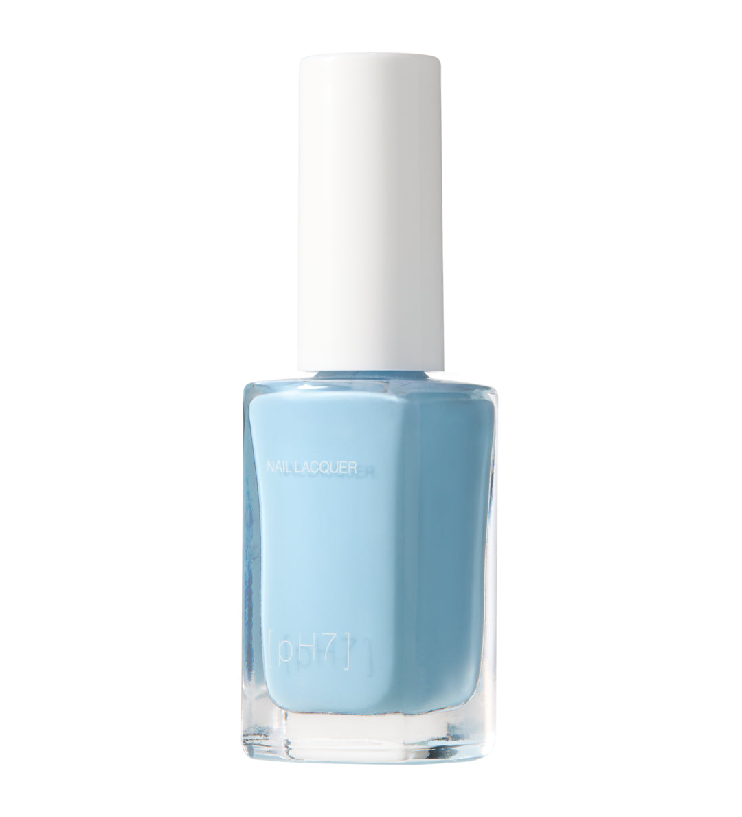 Blue nail polish bottle with white cap on a white background