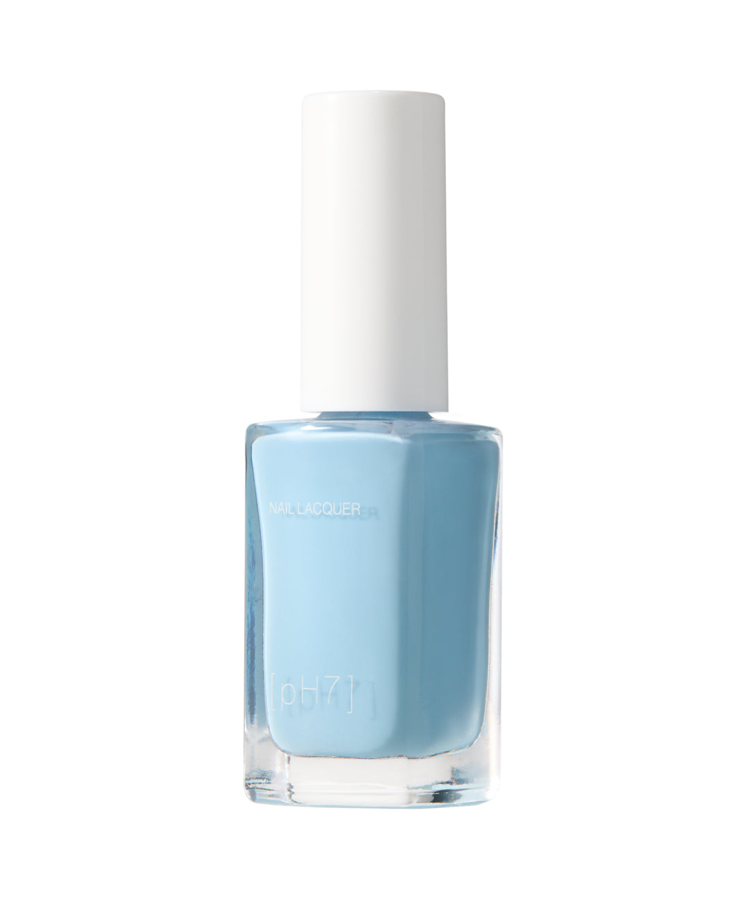 Blue nail polish bottle with white cap on a white background