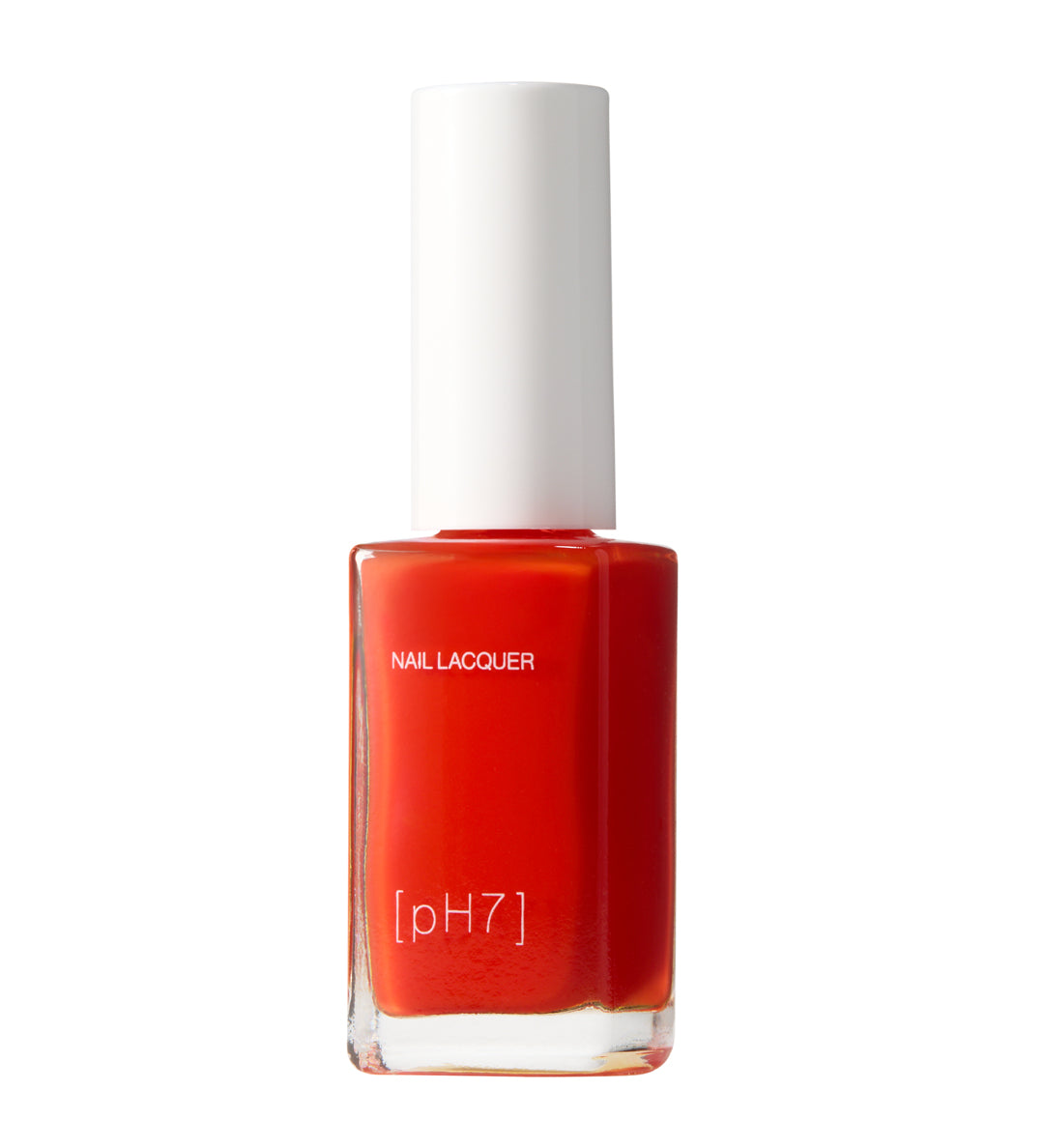 Red nail polish bottle with white cap on a white background
