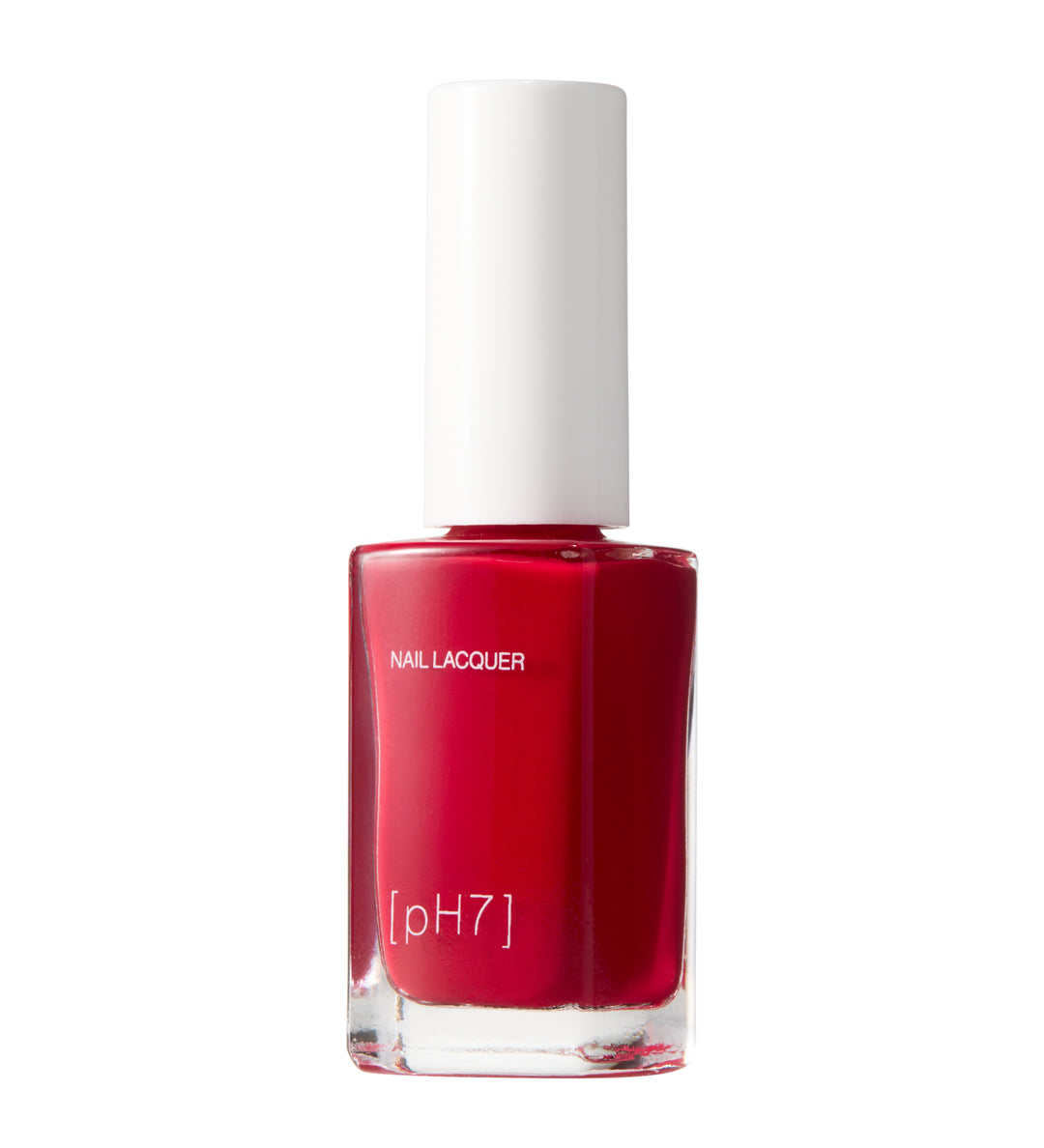 Red nail polish bottle with white cap on a white background