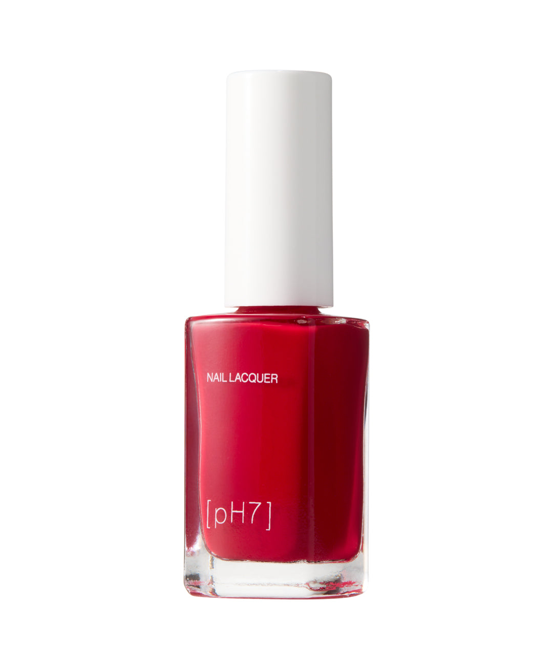 Red nail polish bottle with white cap on a white background