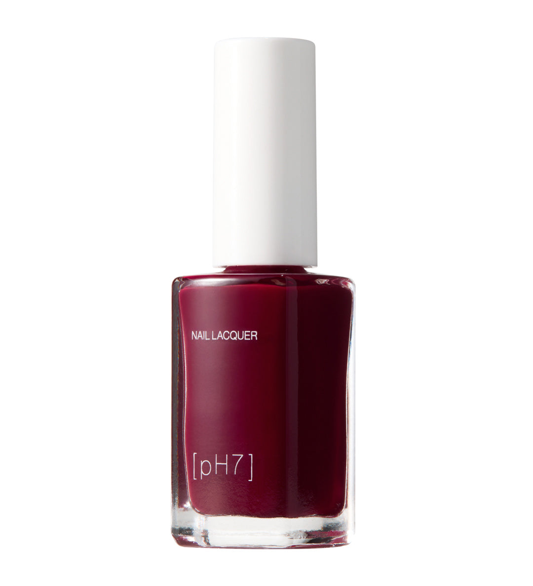 Bottle of nail lacquer with a white cap on a white background