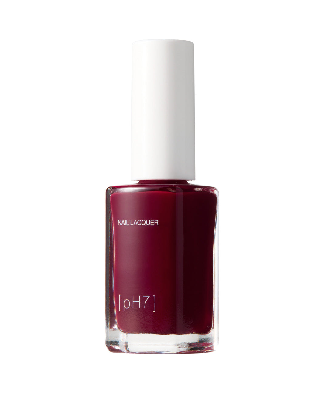 Bottle of nail lacquer with a white cap on a white background