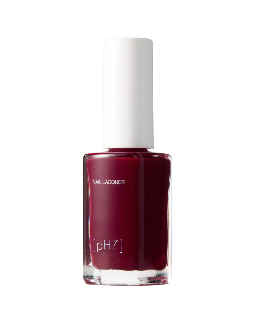 Bottle of nail lacquer with a white cap on a white background