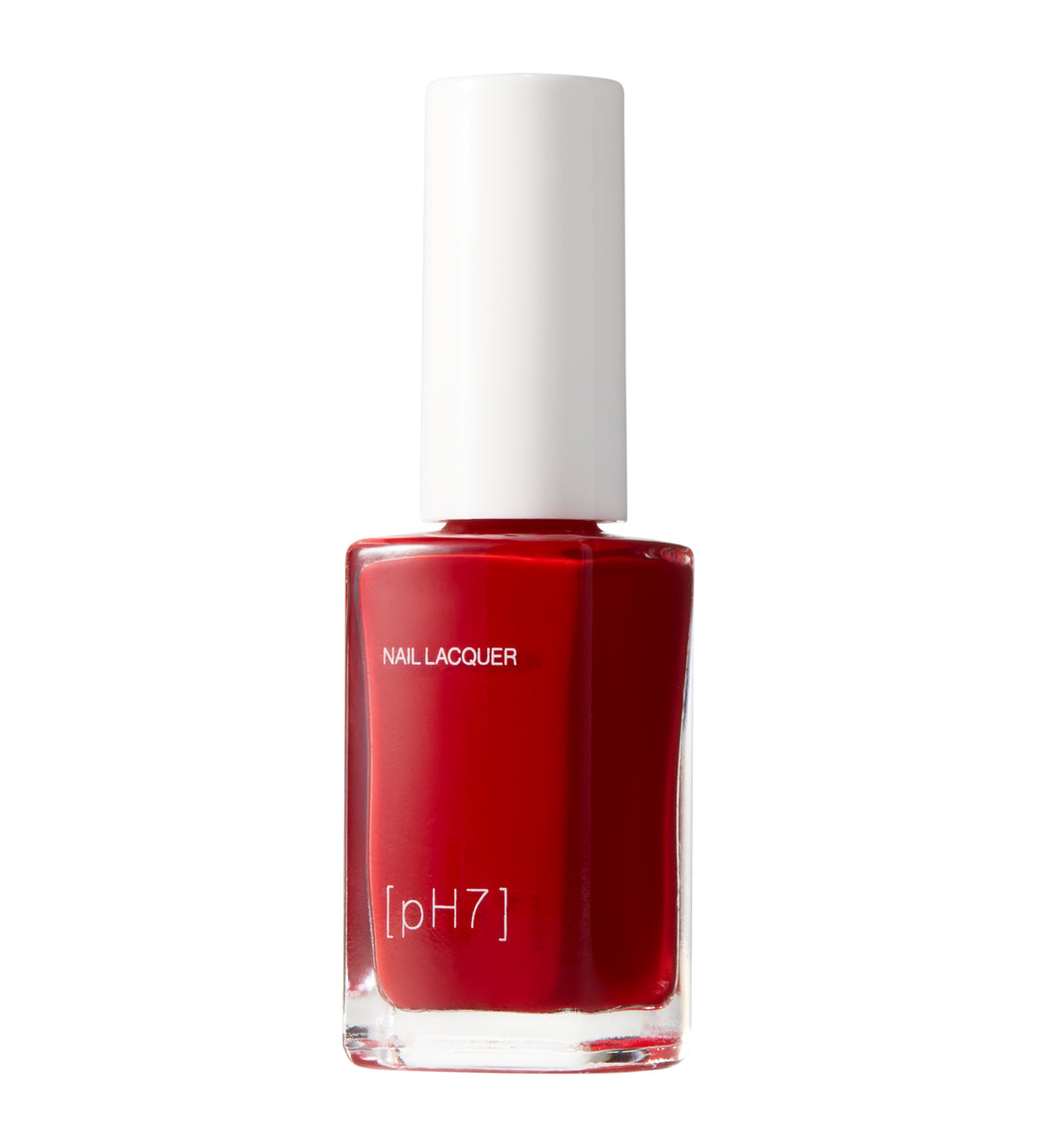 Red nail polish bottle with a white cap on a white background