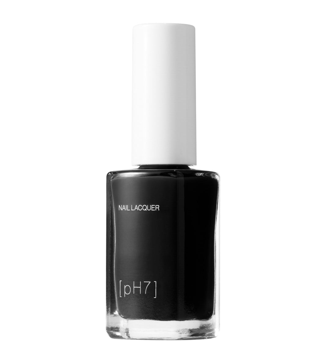 Black nail polish bottle labeled 'Nail Lacquer pH7' on a white background