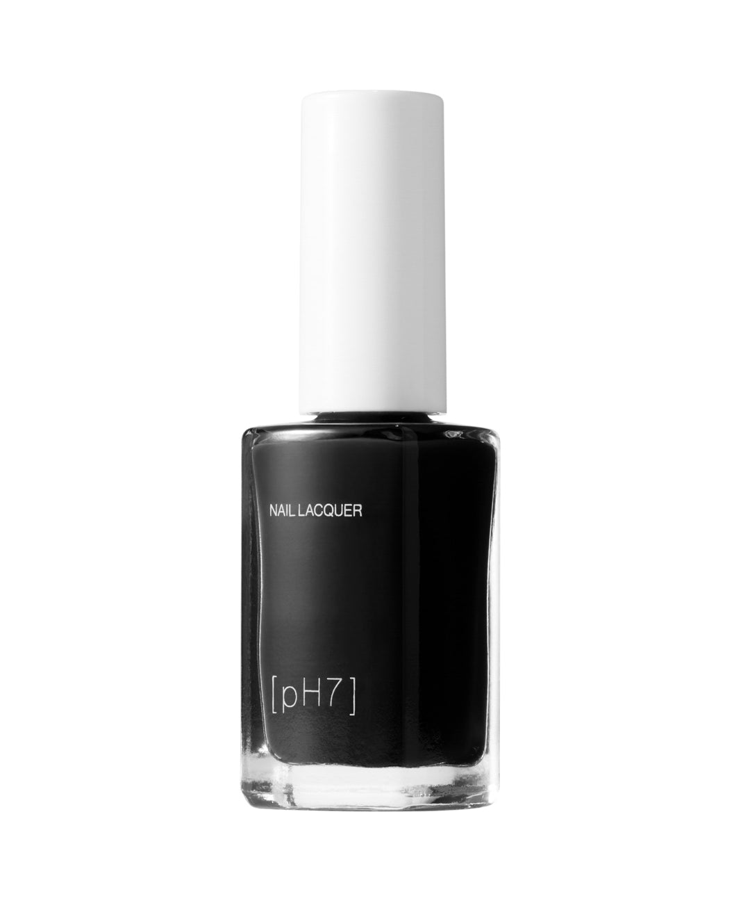 Black nail polish bottle labeled 'Nail Lacquer pH7' on a white background